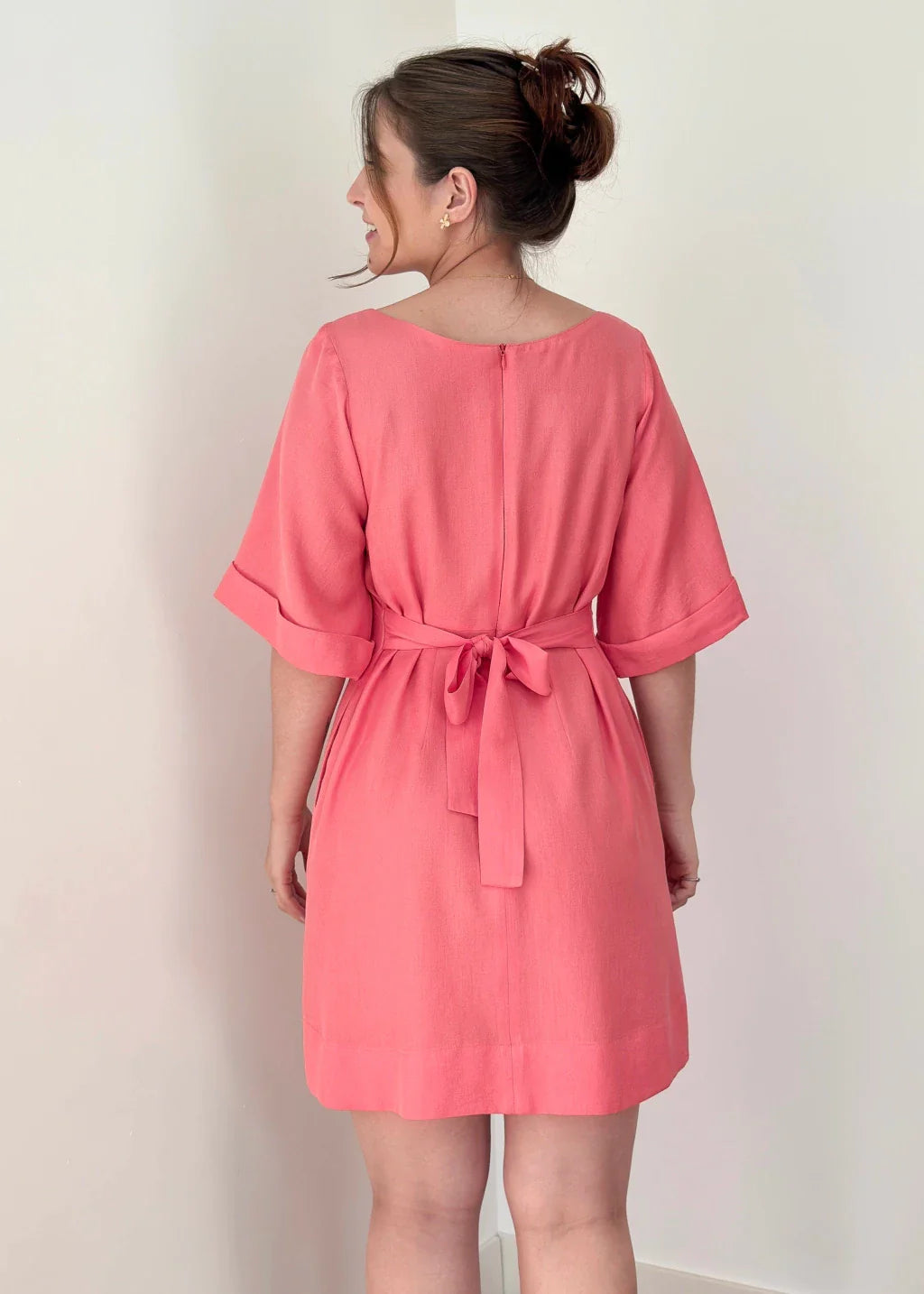 Vestido Trivê com mangas rosa blush