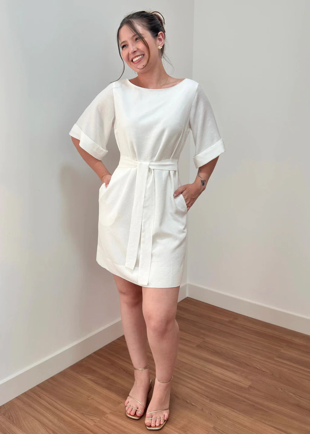 Vestido Trivê com mangas off white