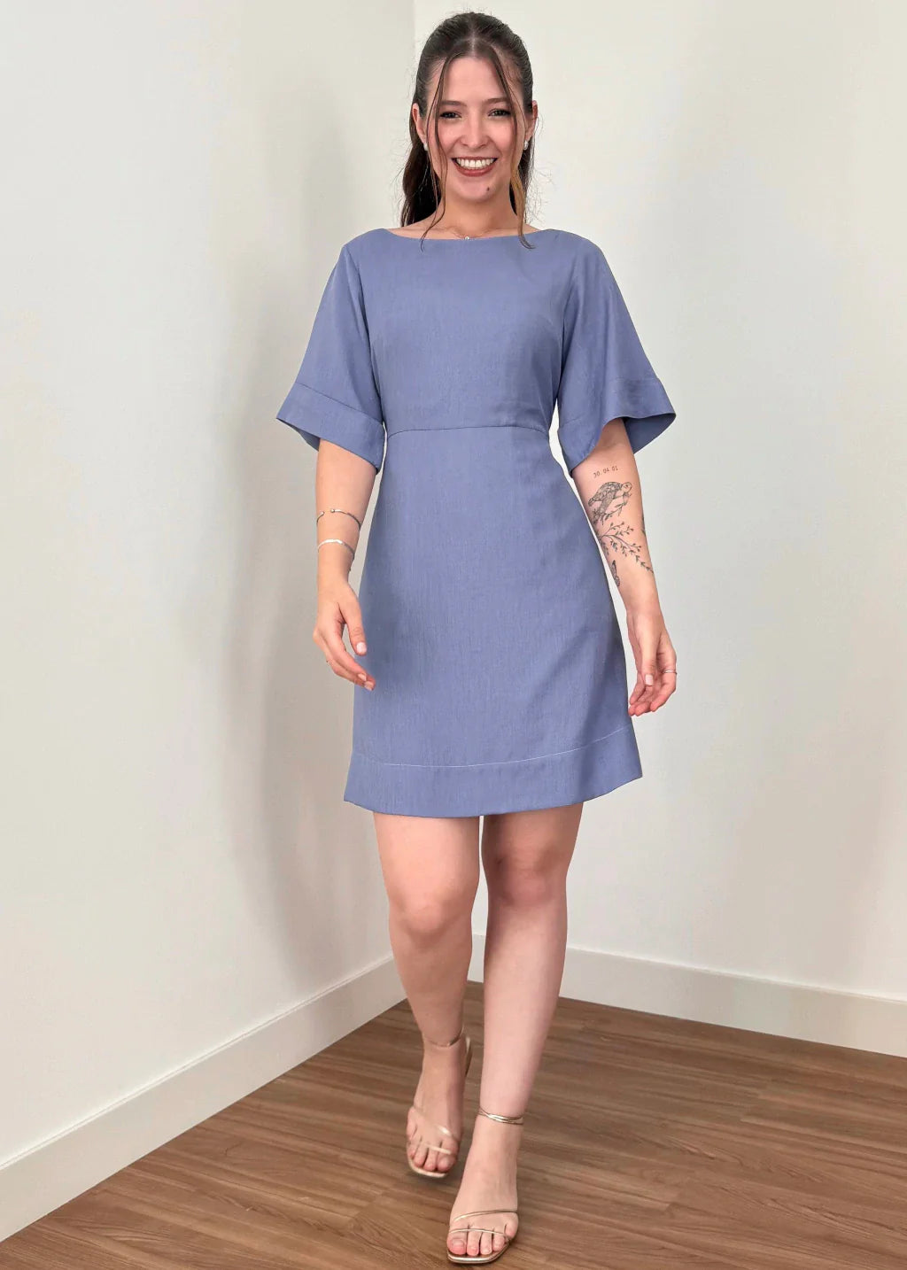 Vestido Trivê com mangas Azul Malva