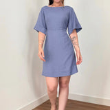 Vestido Trivê com mangas Azul Malva