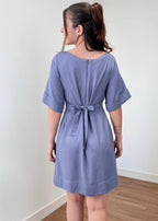 Vestido Trivê com mangas Azul Malva