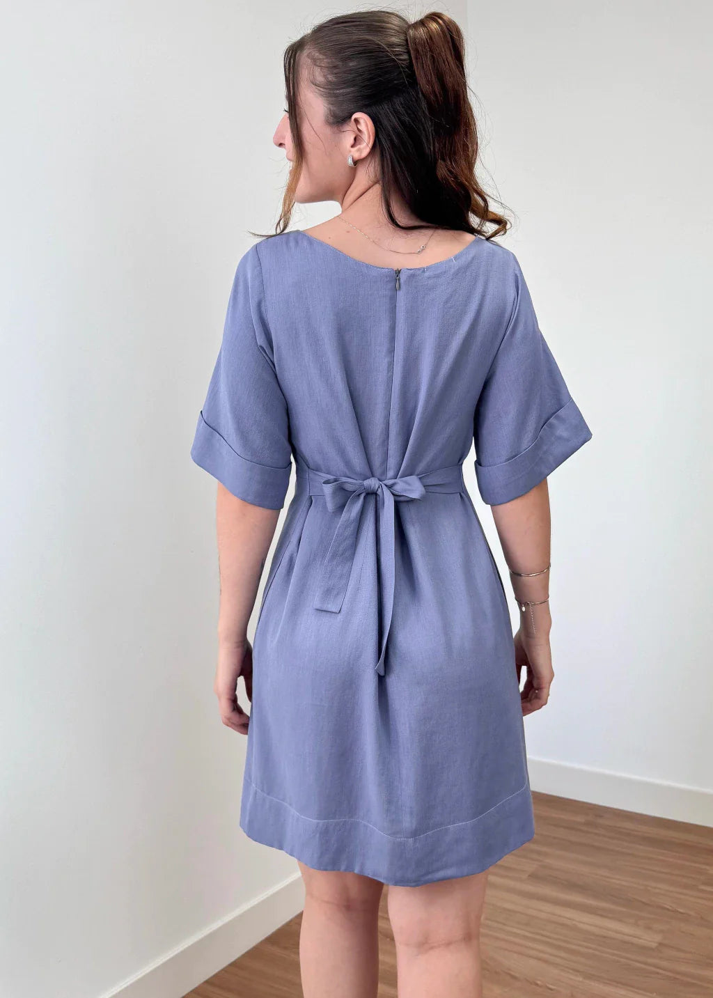 Vestido Trivê com mangas Azul Malva