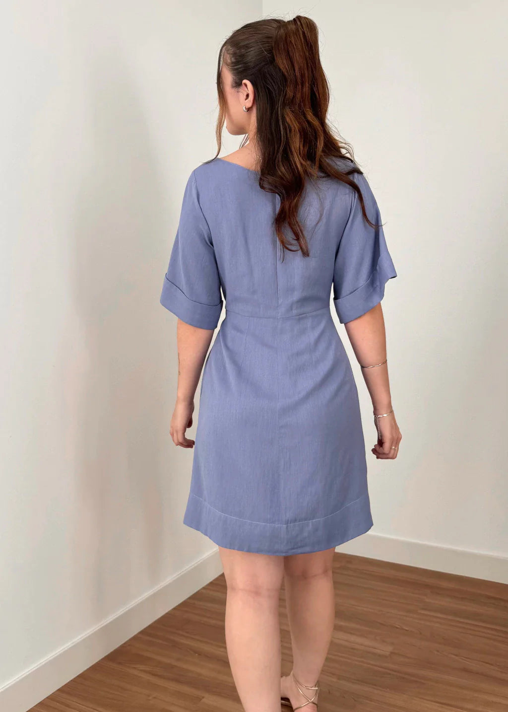 Vestido Trivê com mangas Azul Malva