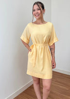 Vestido Trivê com mangas Amarelo Manteiga