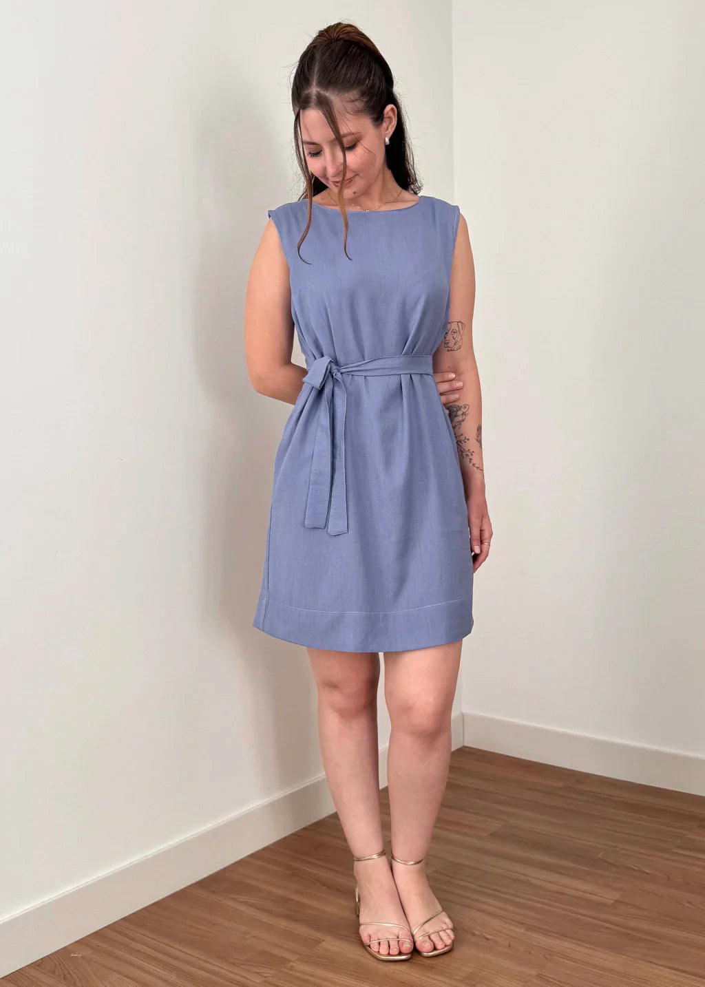 Vestido Trivê Azul Malva