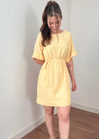 Vestido Trivê com mangas Amarelo Manteiga