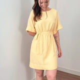 Vestido Trivê com mangas Amarelo Manteiga