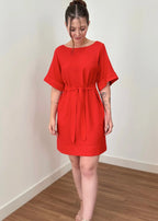 Vestido Trivê com mangas vermelho vivo