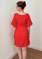 Vestido Trivê com mangas vermelho vivo