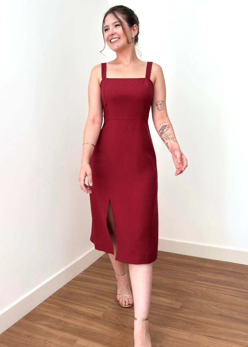 Vestido Midi Cloe Vermelho Burgundy
